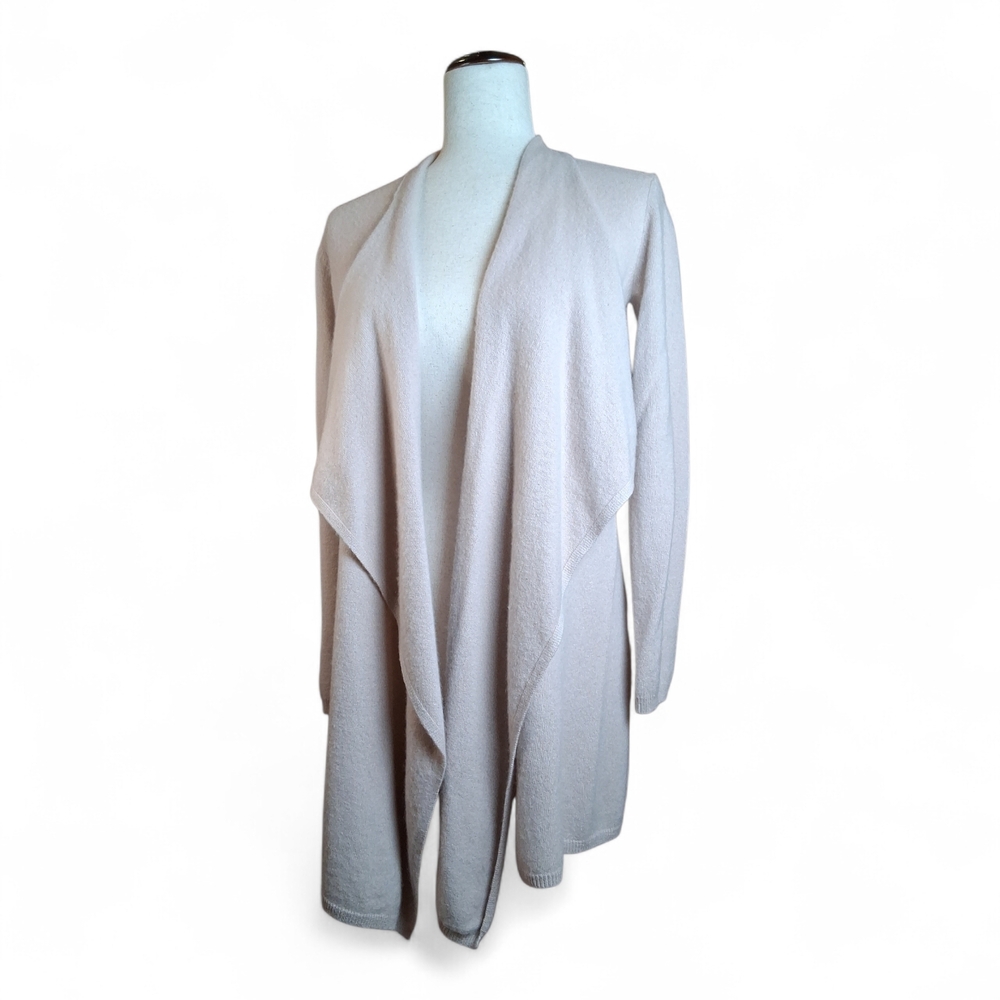Neiman Marcus Women's Pink Cashmere Draped Waterfall Hem Long Open Cardigan S